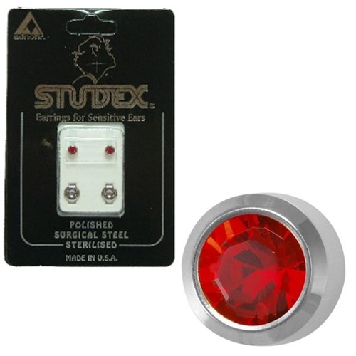 Birthstone Studs - Reg Bezel S/S - July / Ruby